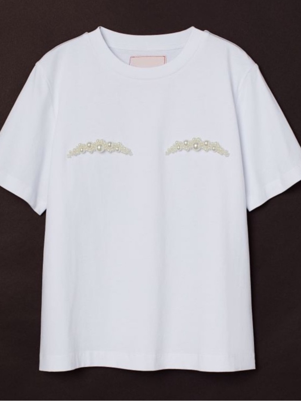 Simone Rocha x H&M White Tee with Pearl Trim appliqué T-shirt XS S M